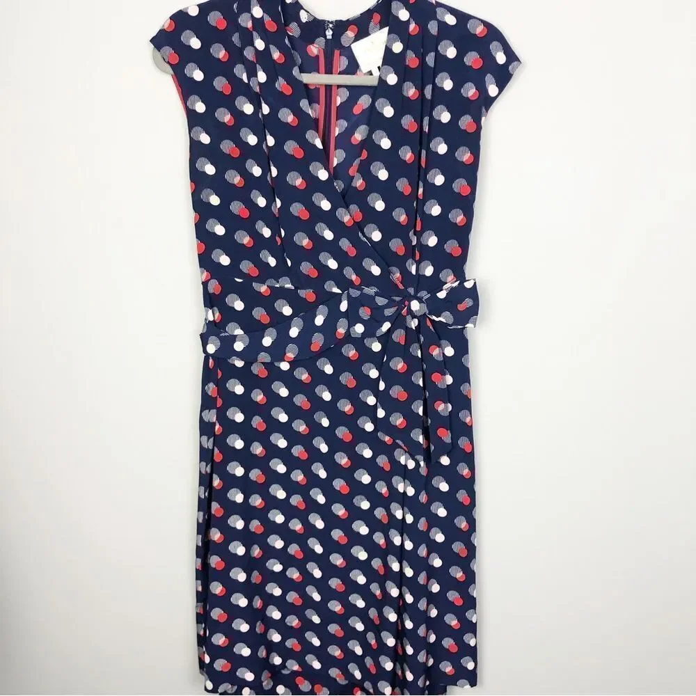 KATE SPADE | Villa Polka Dot Faux Wrap Silk Dress Blue Red Women’s Size 8